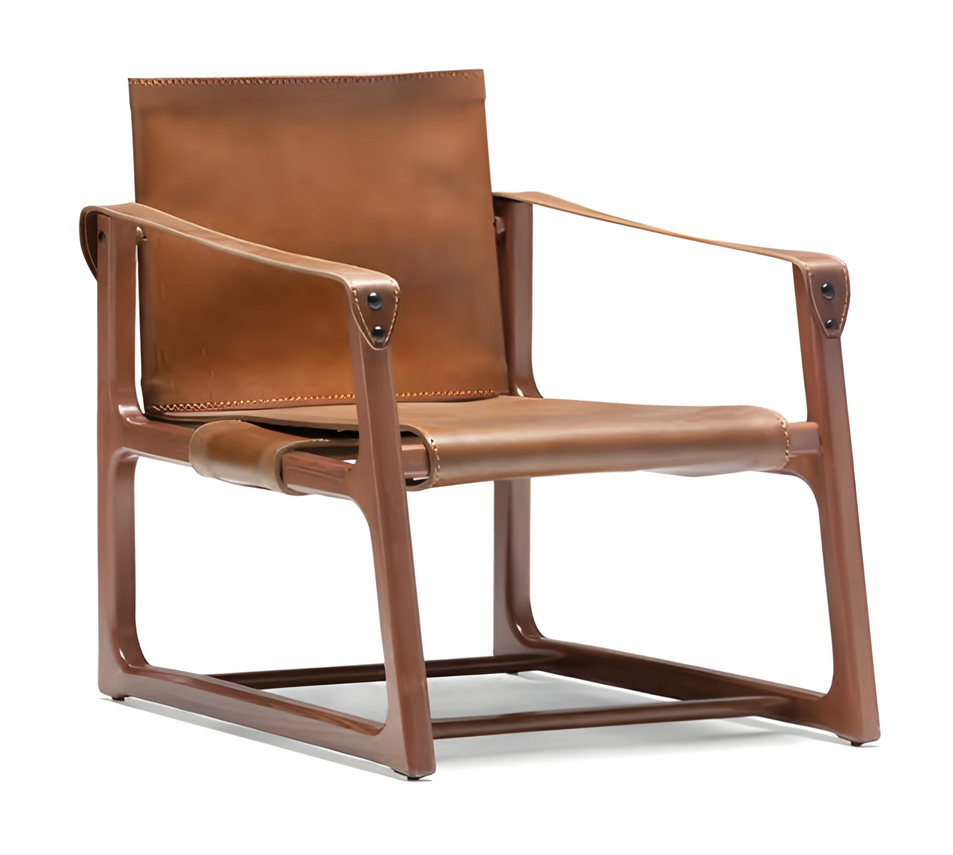Modern brown faux leather armchair with elegant design.
