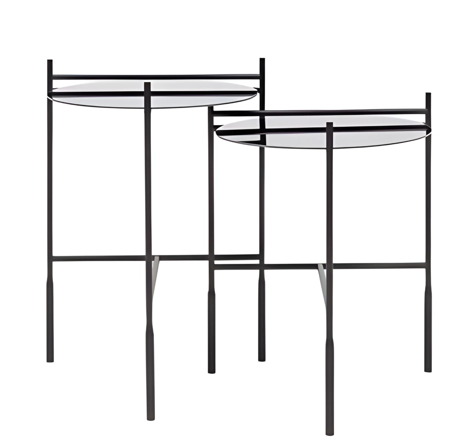 Two stylish side tables, luxury glass tables, flower stands, metal.