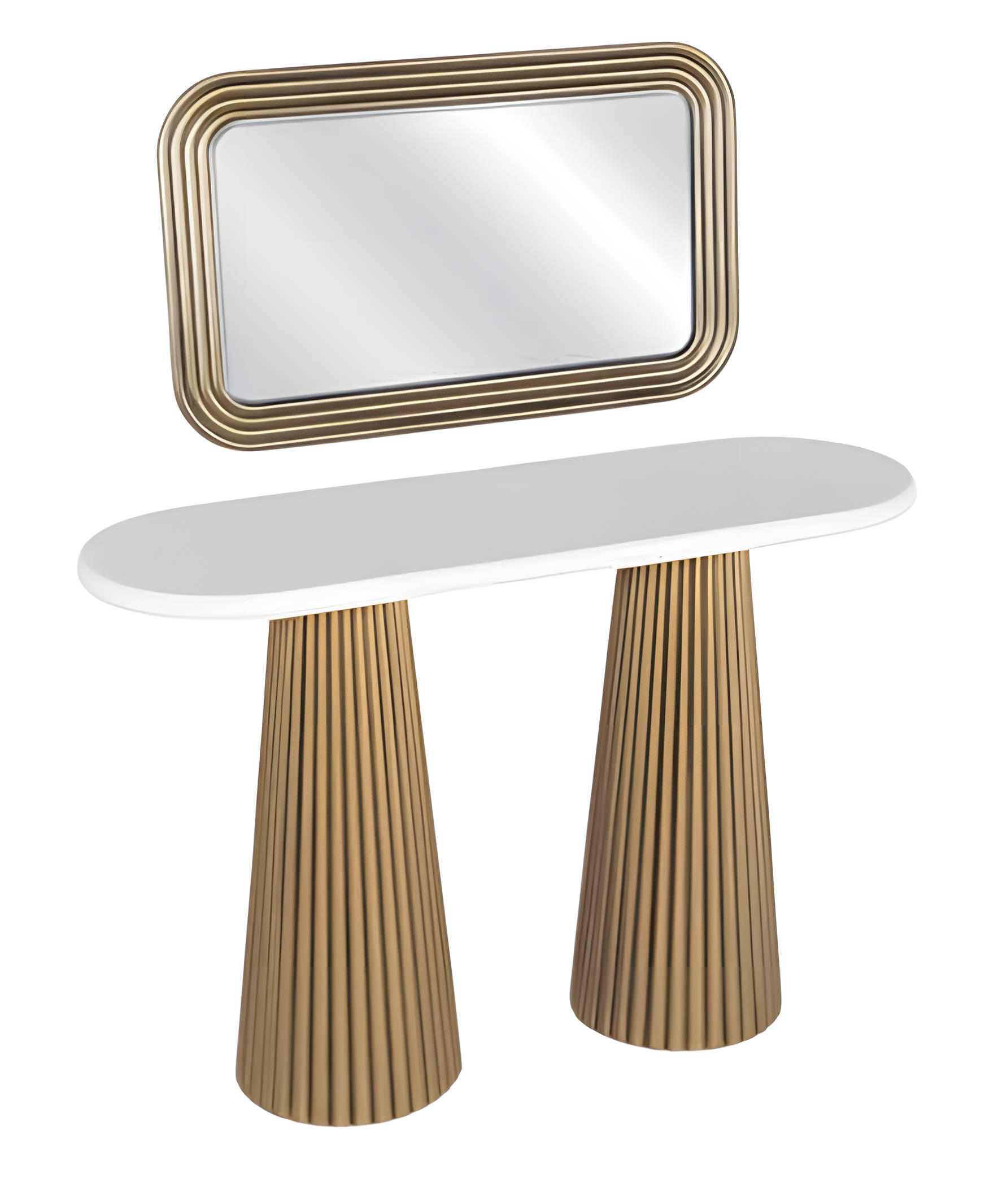Elegant beige wooden console with mirror, modern and versatile.