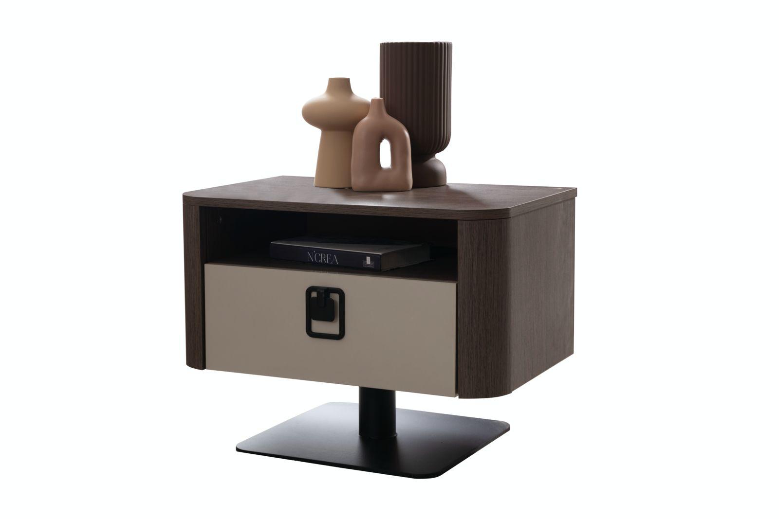 Wooden nightstands in brown, elegant style, timeless design.