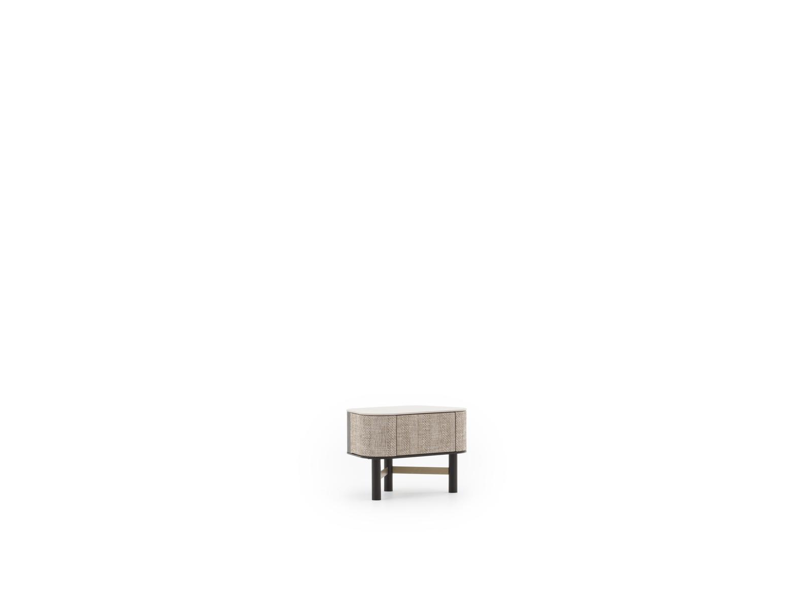 Modern bedside table made of wood in beige, elegant bedroom furniture.