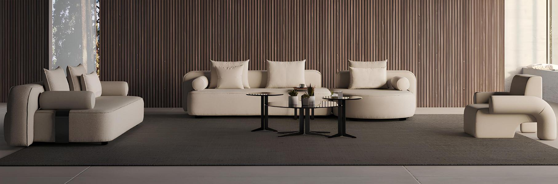 Set for living room: 2 sofas with armchair, aesthetics and comfort.
