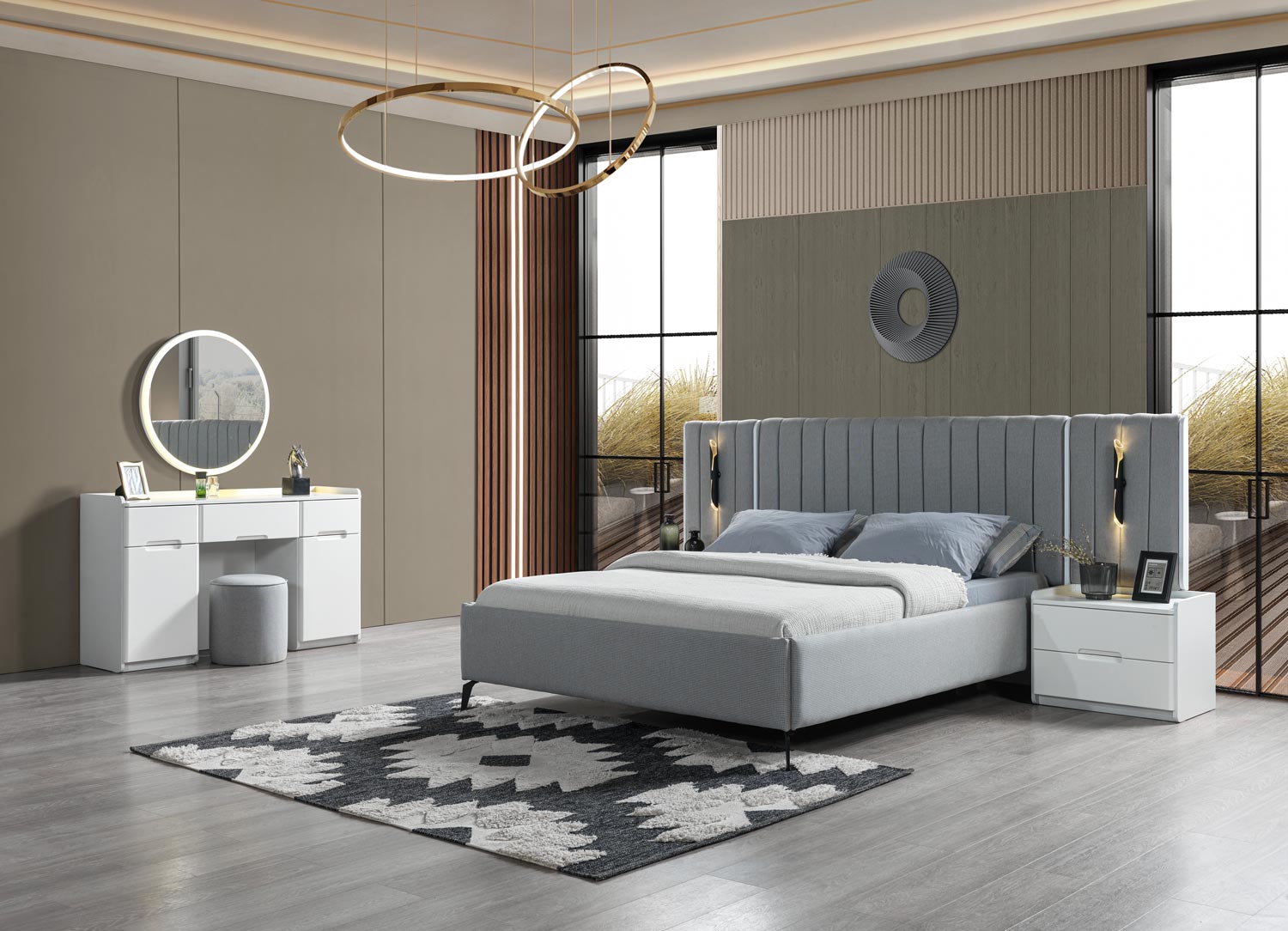 Bedroom 5-piece bed + 2 nightstands furniture set elegant