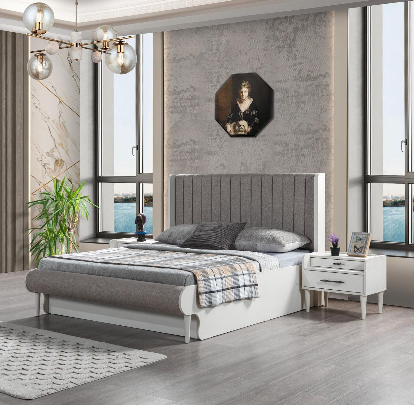 Bedroom 3-piece set: bed + 2 nightstands, elegant furniture set