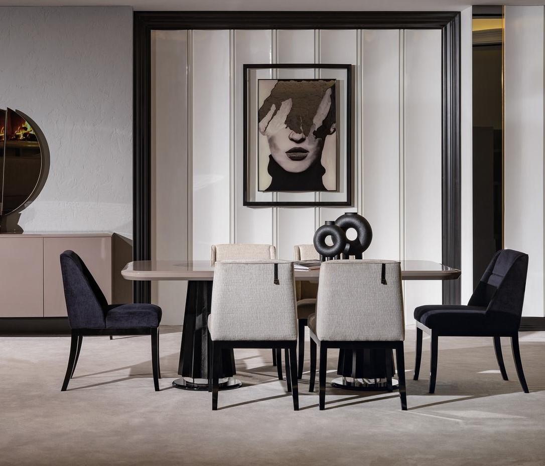 Modern wooden dining table in beige with a timeless design.