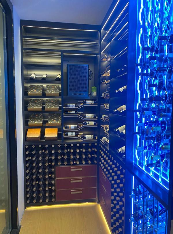 Elegant black wine cooler with dual zone cooling