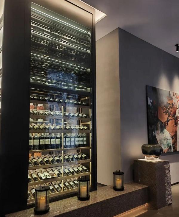 Elegant black wine cabinet made of stainless steel with modern design