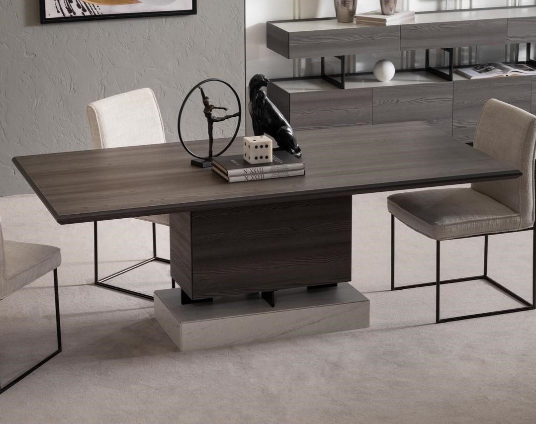 Elegant wooden dining table in warm brown