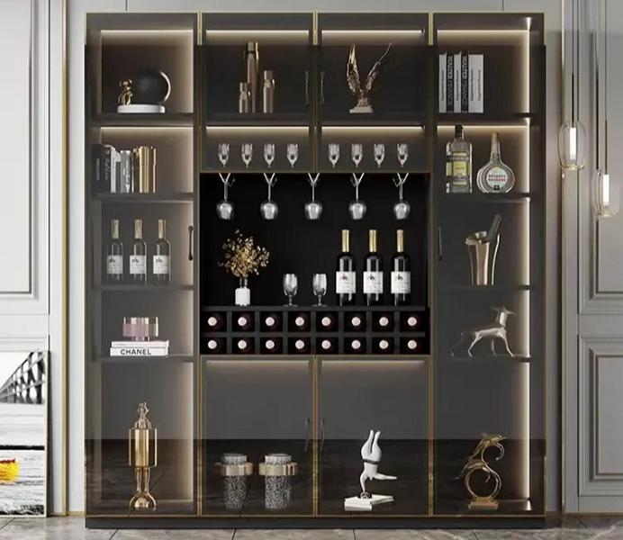 Elegant black wine cabinet with dual zone temperature control