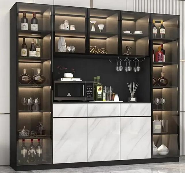 Elegant black wine cabinet made of wood with modern design