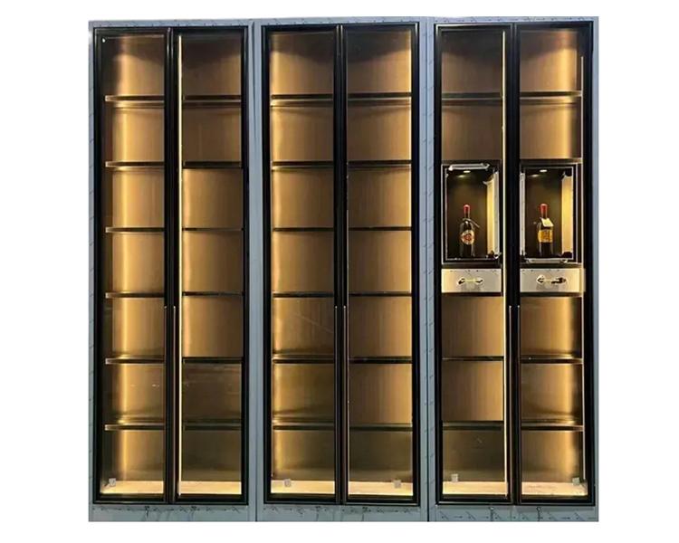 Modern stainless steel wine cabinet with dual-zone temperature control in