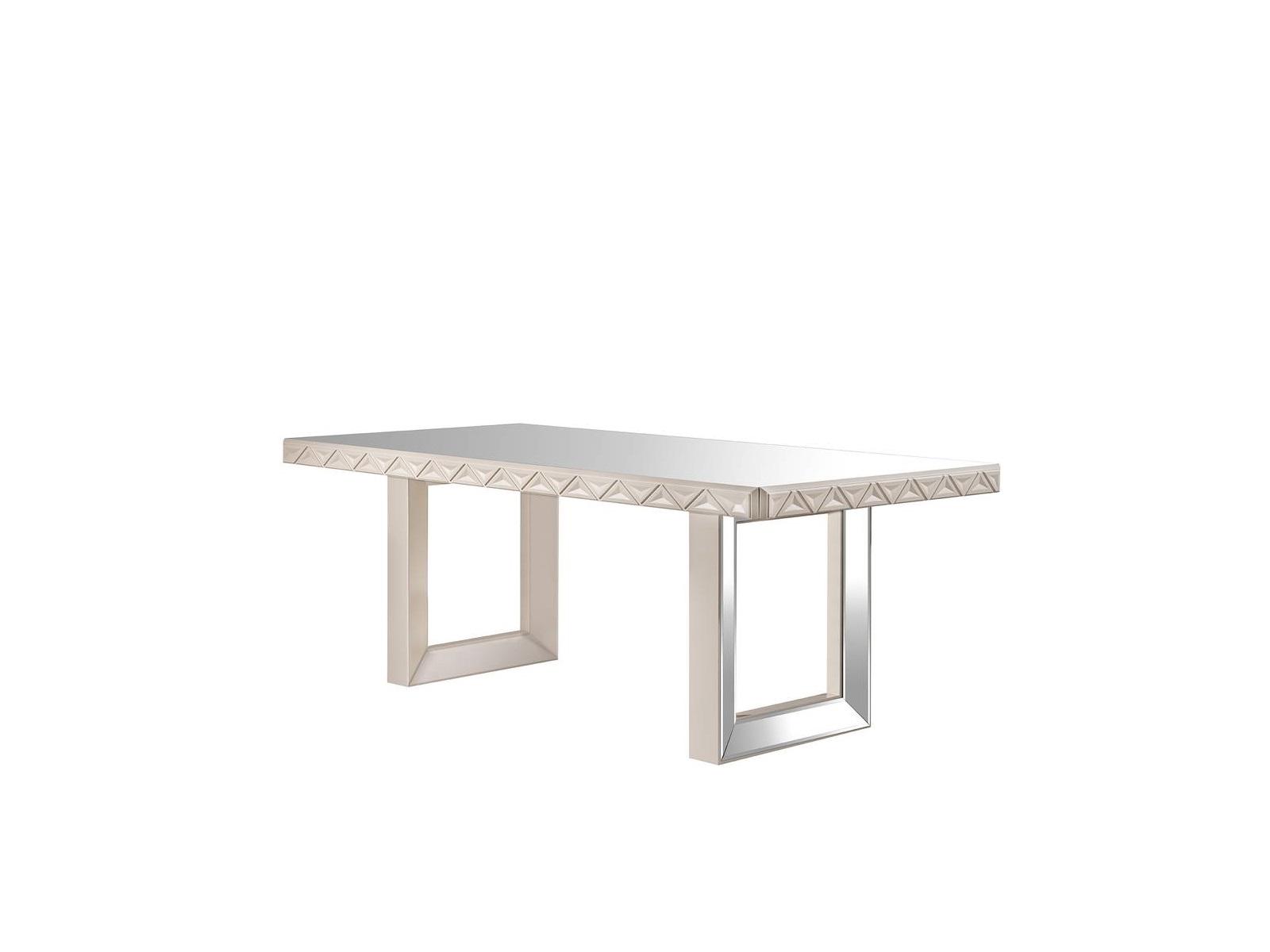Elegant white wooden dining table in modern design.