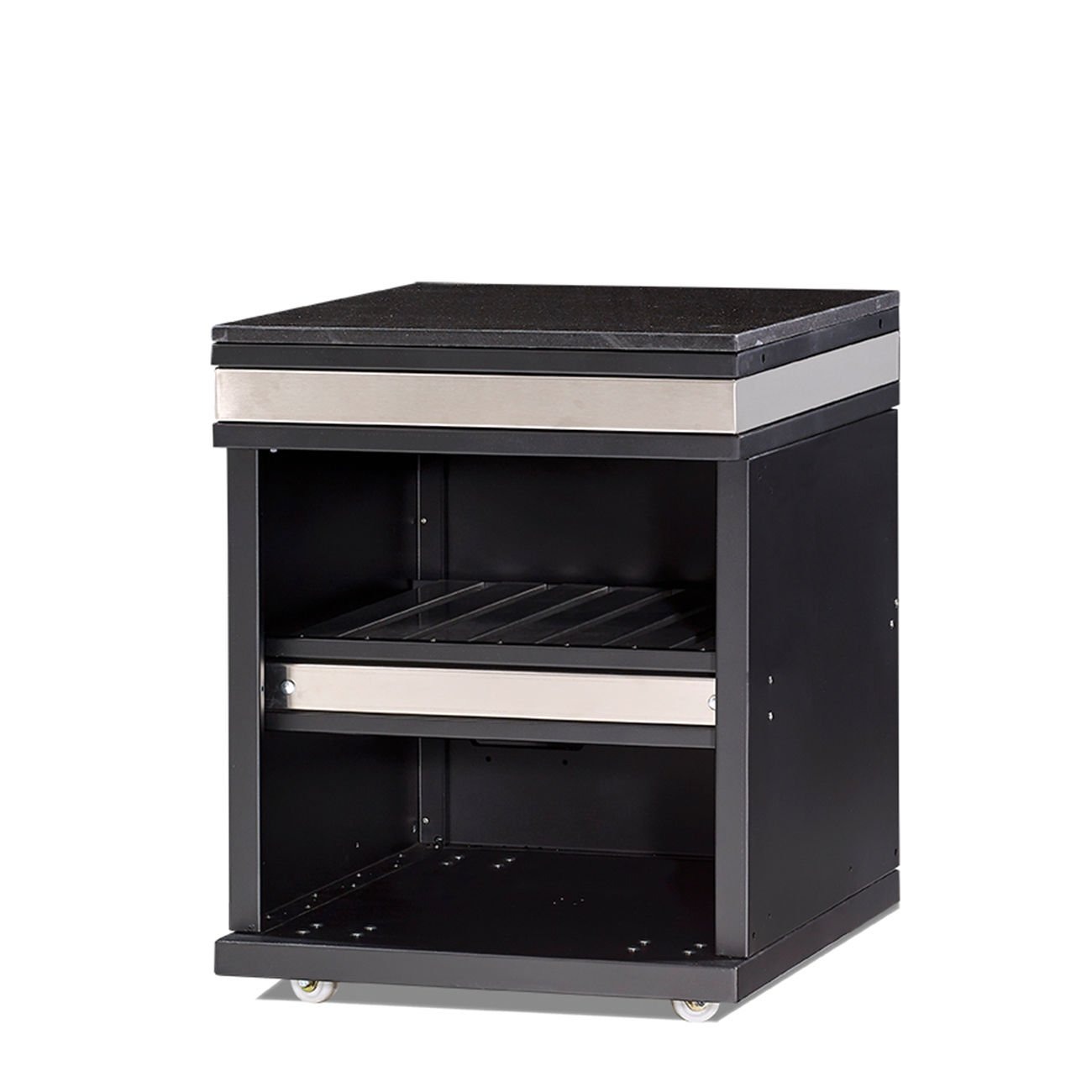 Modern black stainless steel outdoor kitchen module