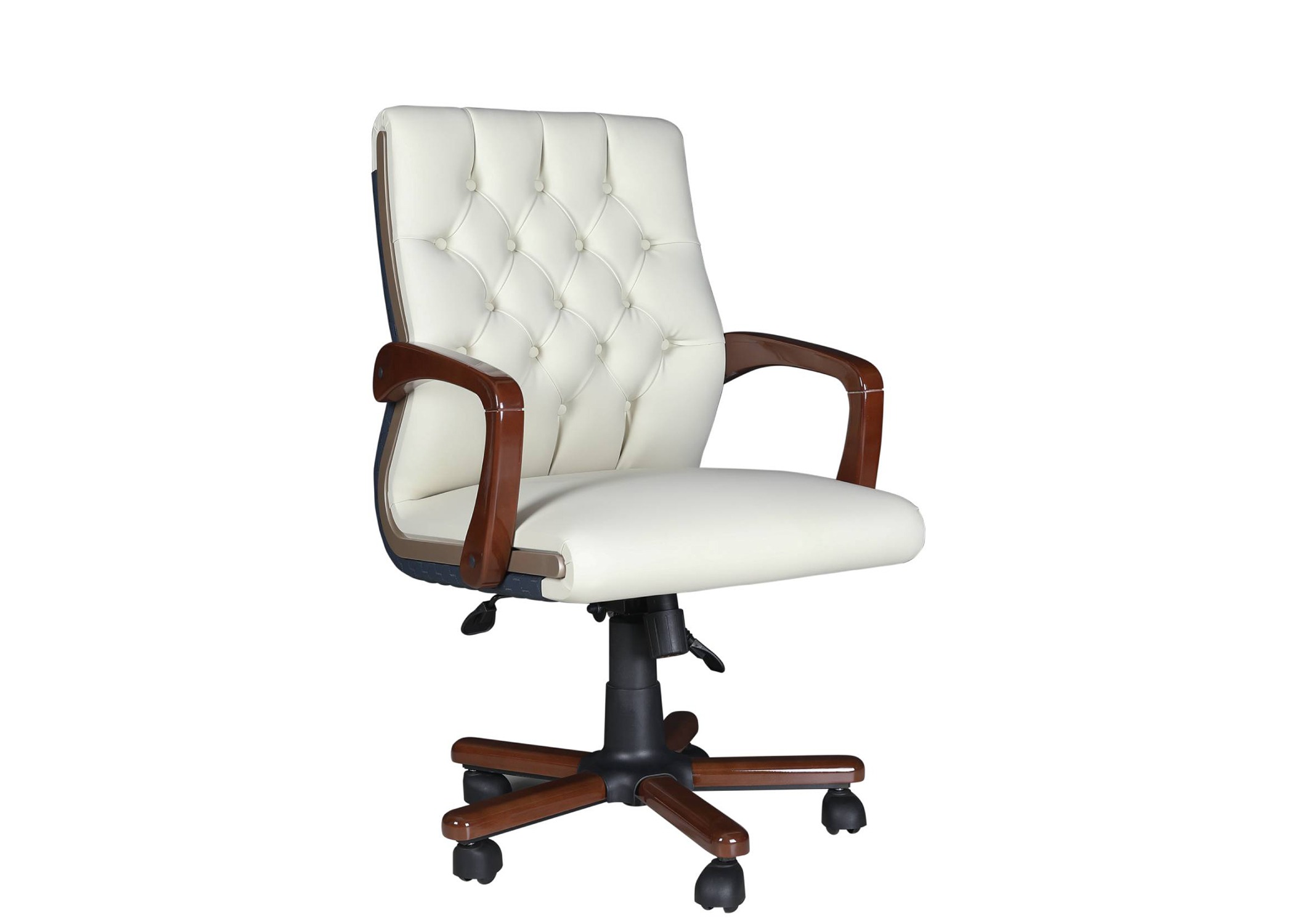 White modern office chair made of wood and textile.