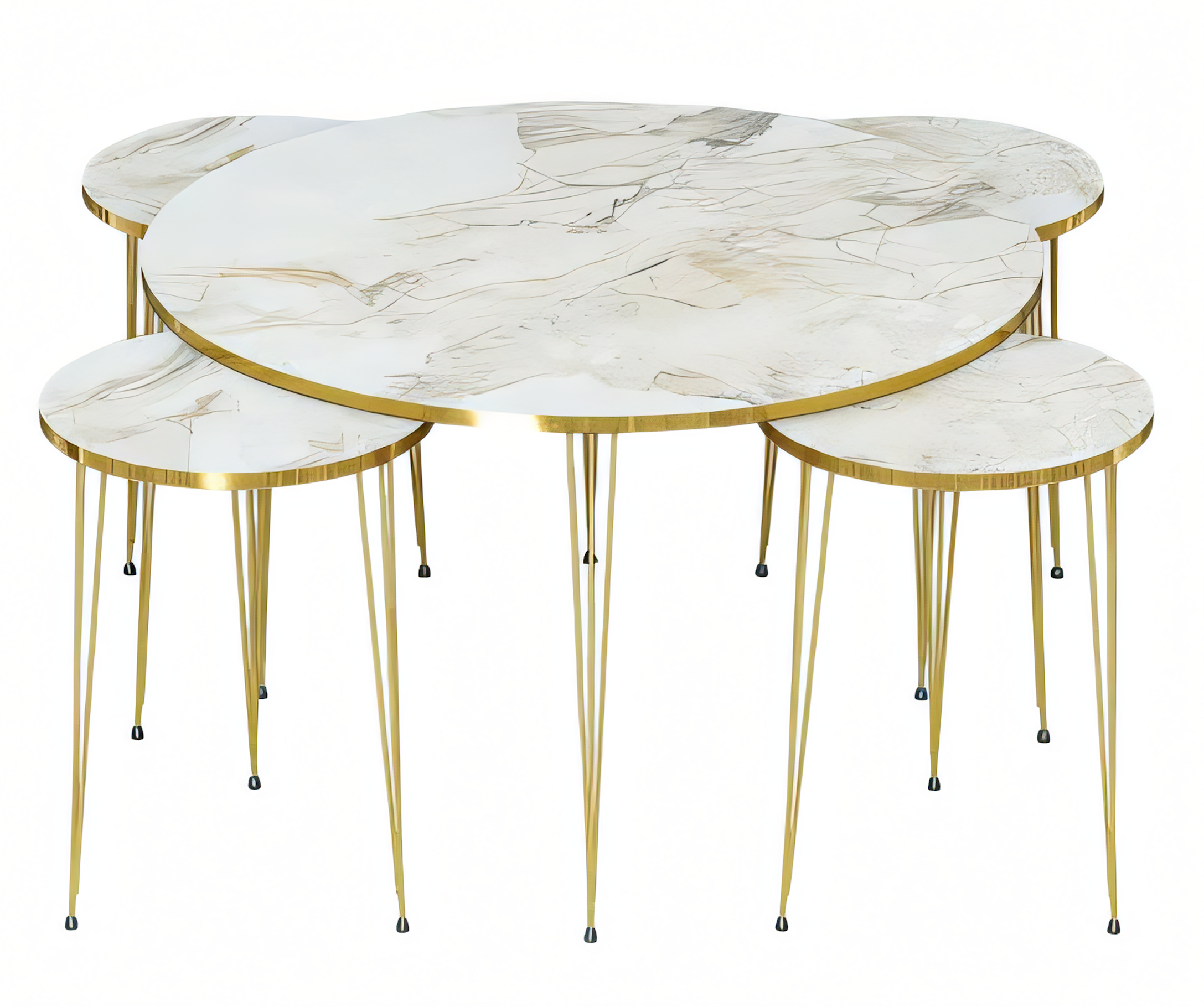 Elegant white wooden table set with coffee table and side tables