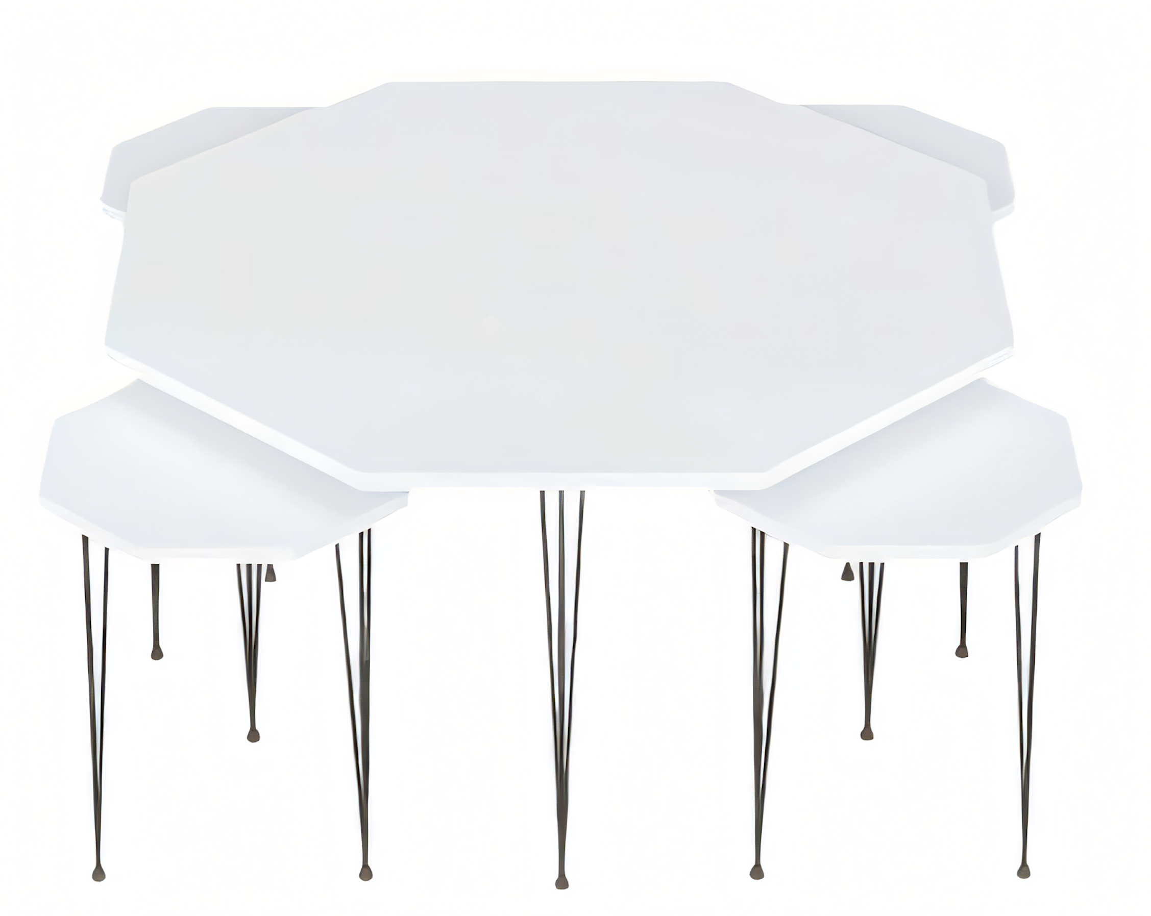 Elegant white wooden table with modern design and side tables