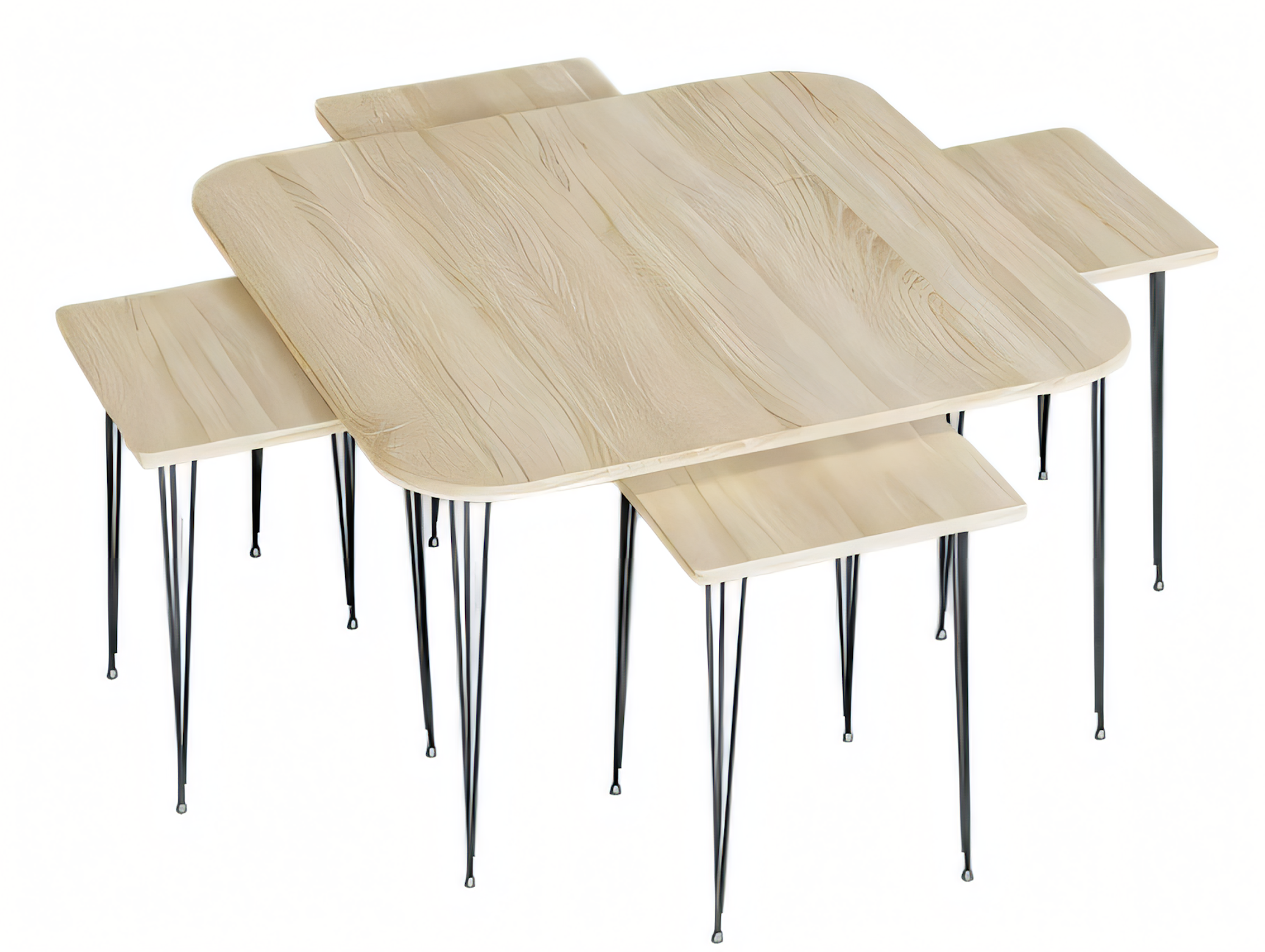 Elegant brown wooden table with side tables in modern design