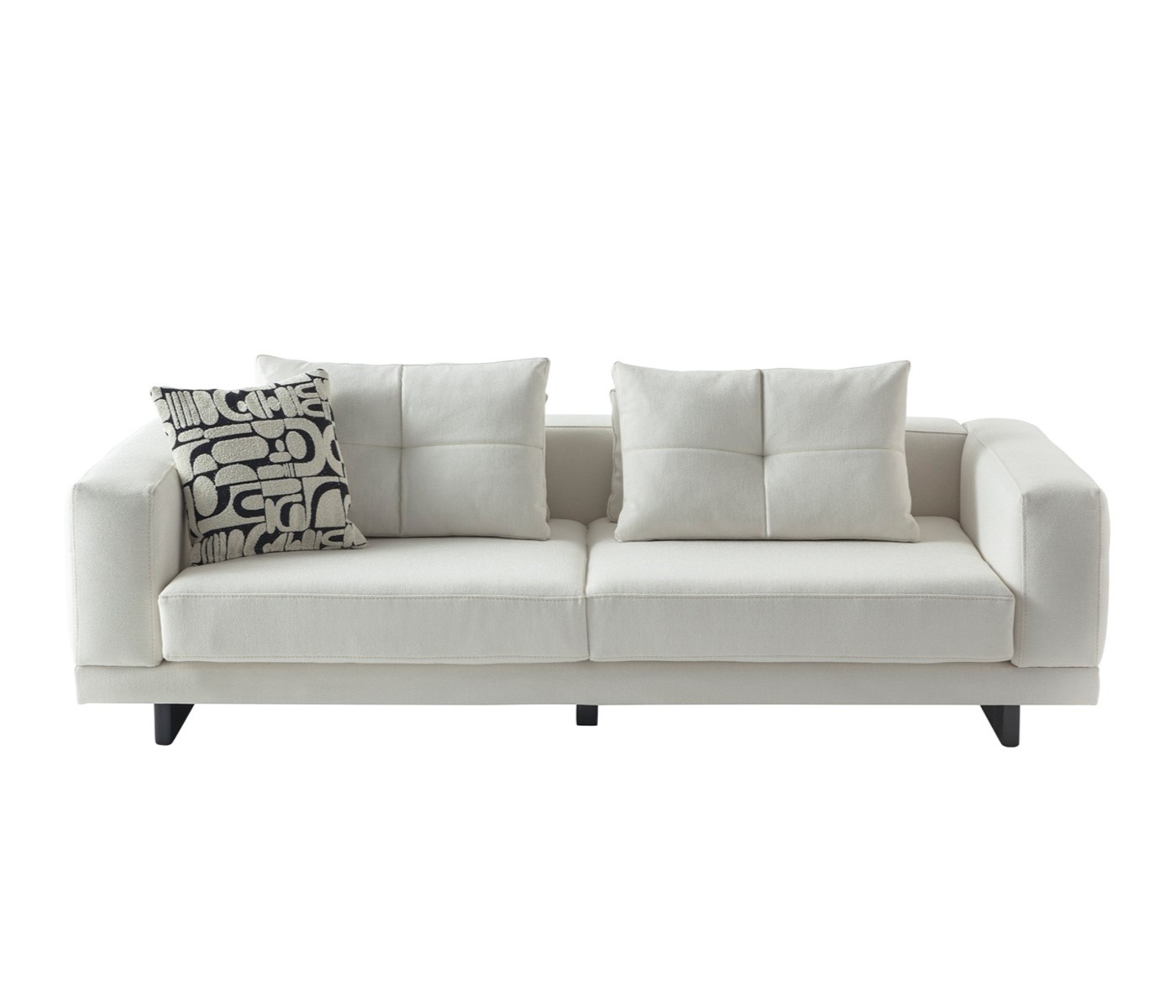 Modern white 3-seater sofa made of wood with a fabric cover.