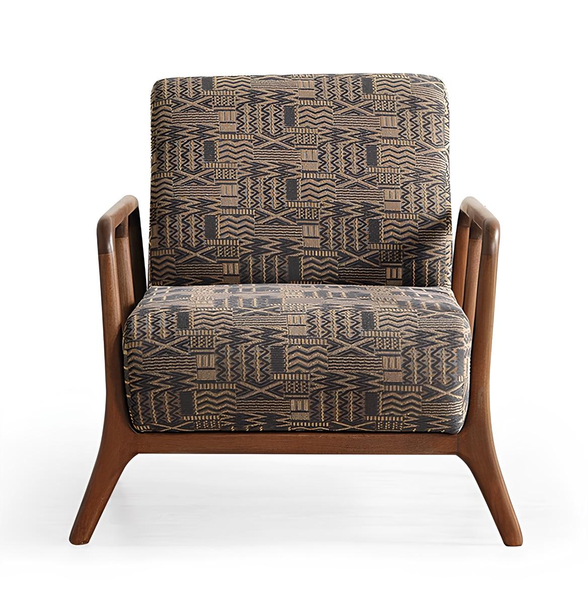 Armchair Ethnic Style Ornamental Pattern Wooden Frame Soft Armchair