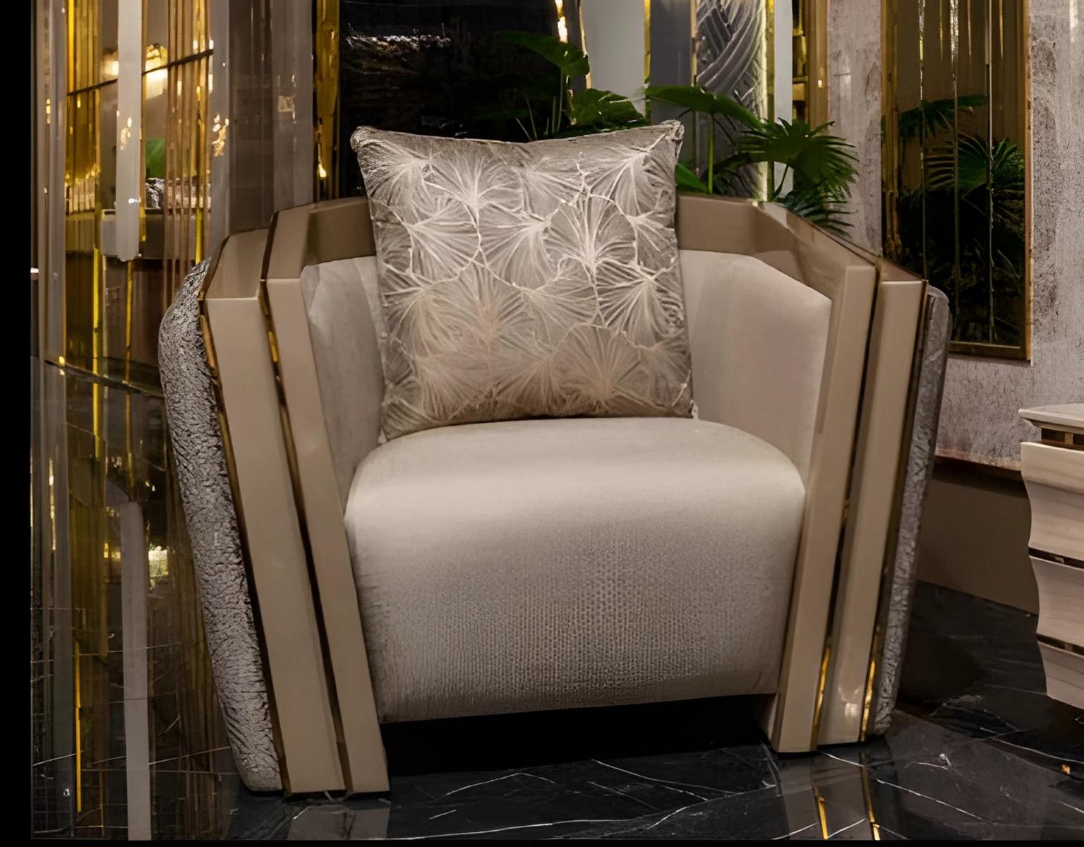 Exclusive beige armchair, unique upholstered armchair, lounge furniture