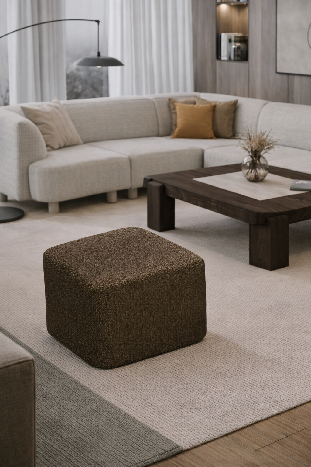 Square brown stool textile stool noble fabric stool furniture