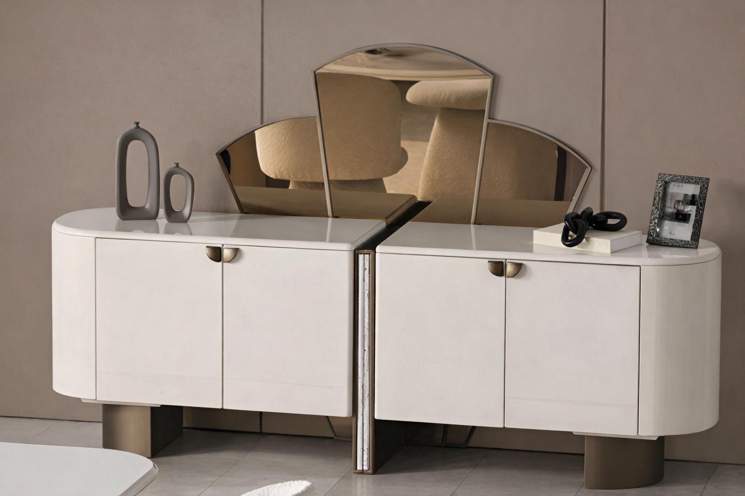 Elegant console and mirror set with modern metal accents