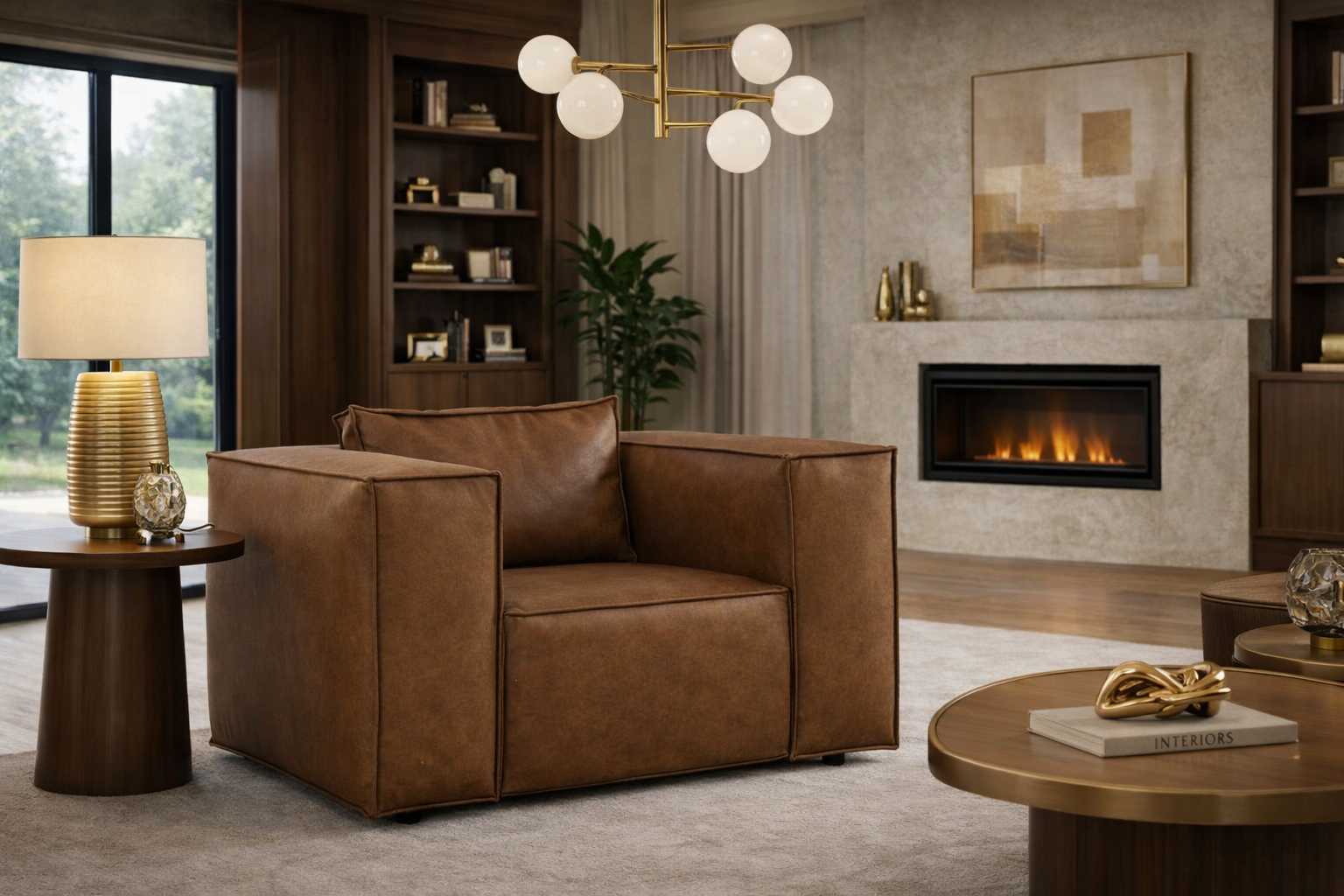 Elegant brown armchair relaxation chair designer lounge chair furniture