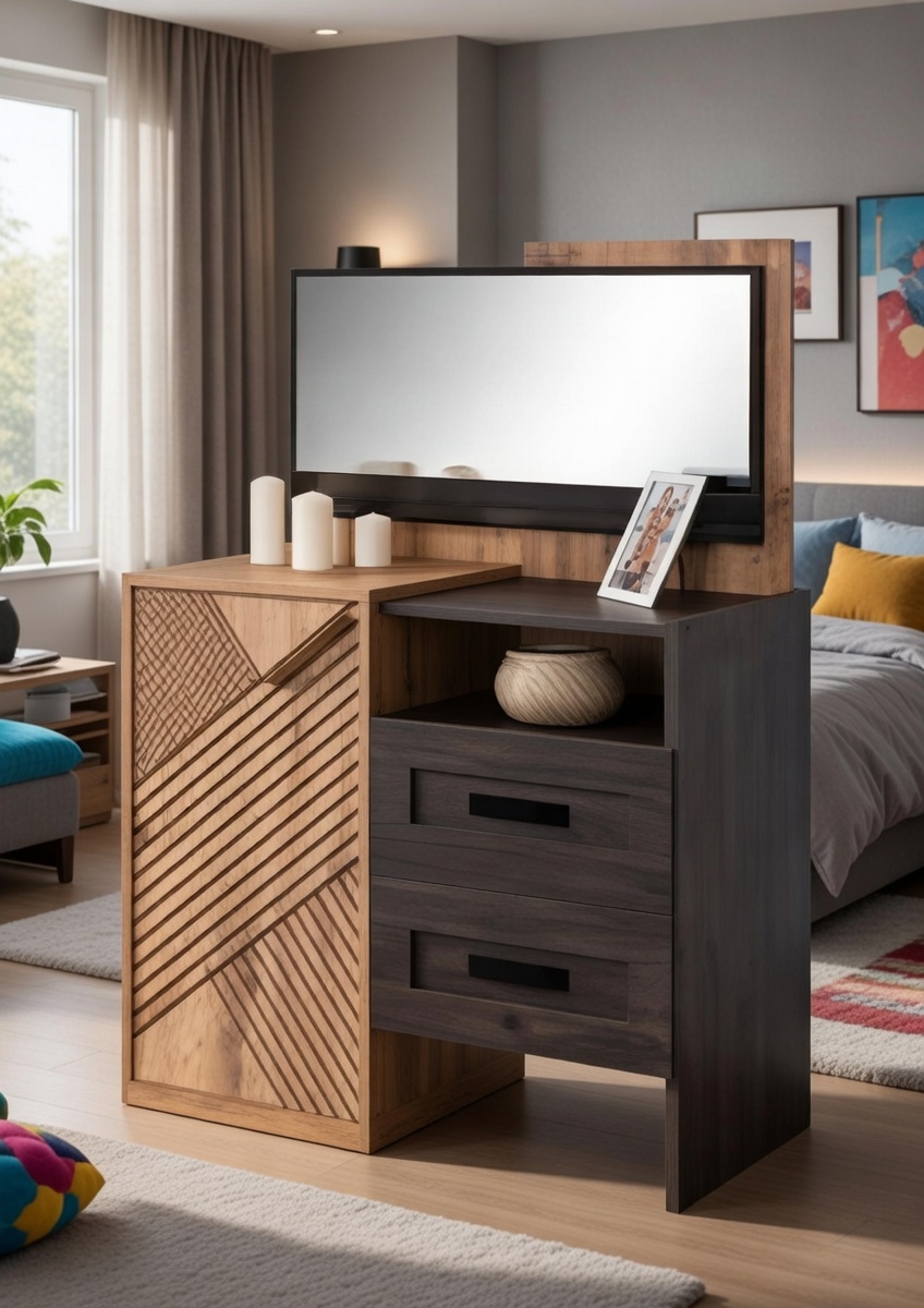Dressing table with mirror and storage space for modern bedroom
