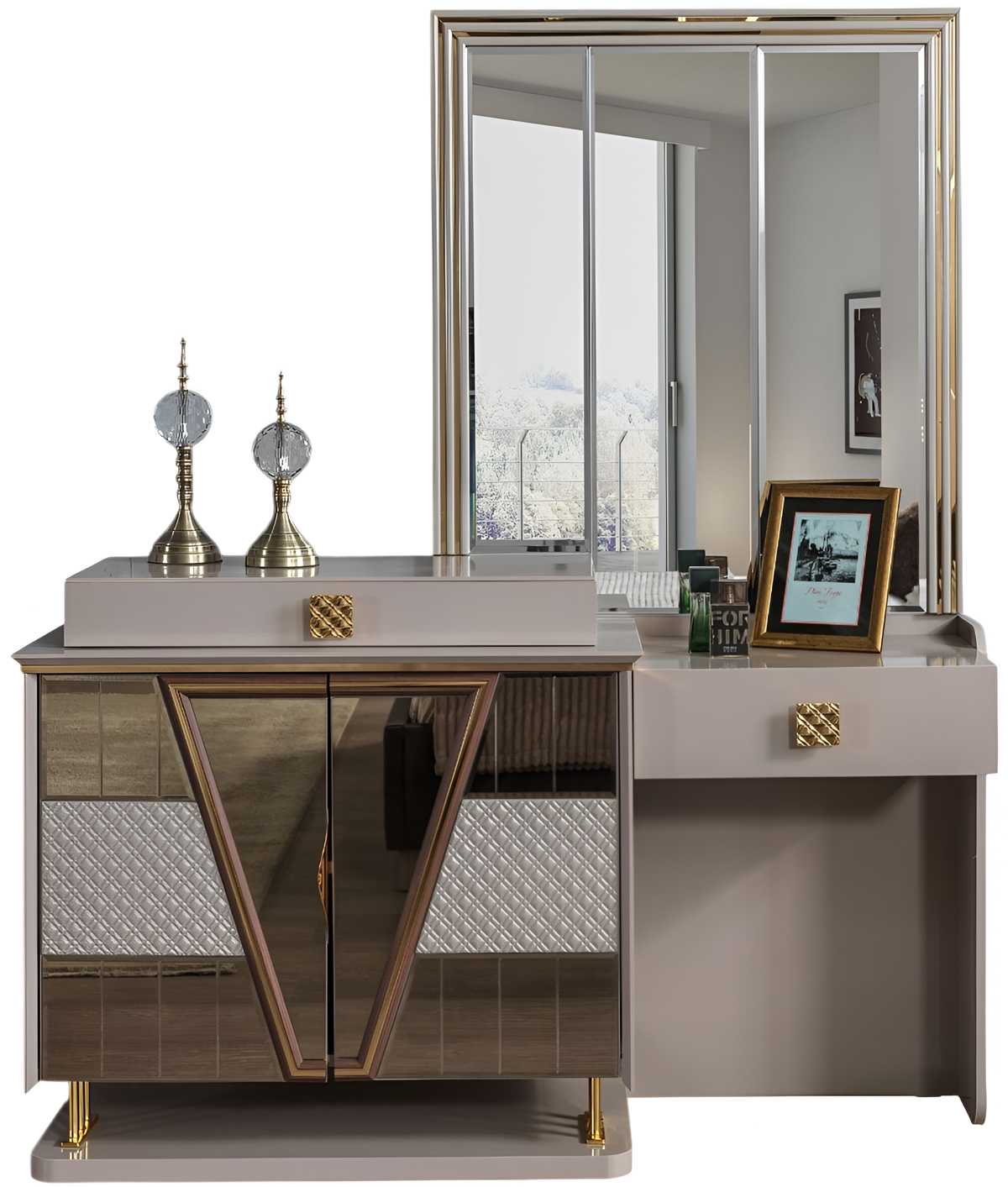 Dressing Table Modern Beige Gold Inserts Designer Dressing Table Mirror