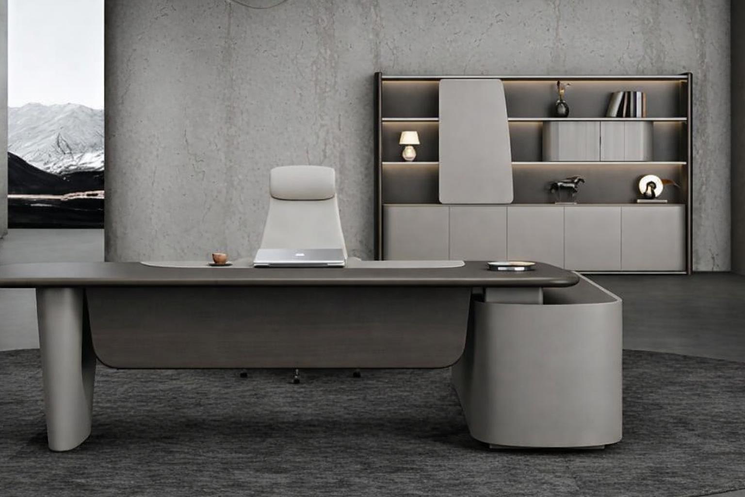 Modern office set with executive desk, office cabinet and armchair