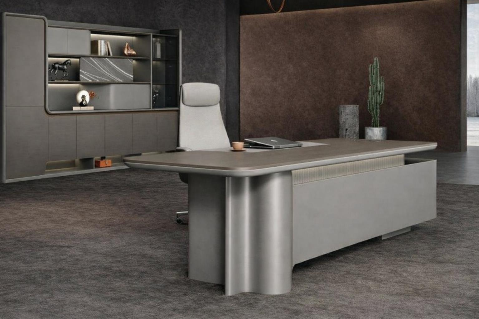 Modern executive desk set with office cabinet and ergonomic armchair