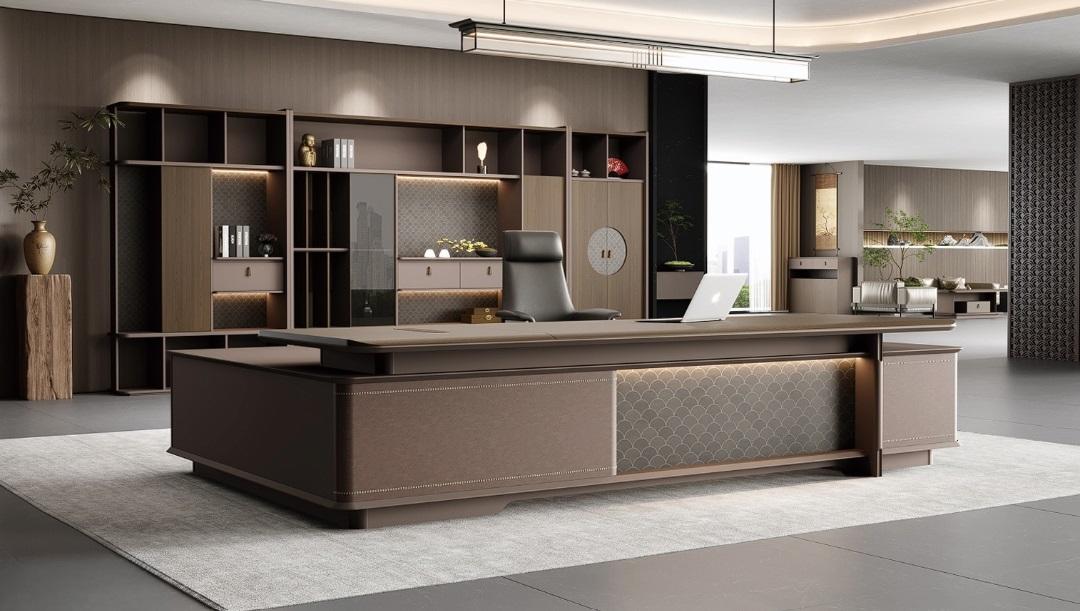 Modern office furniture set 4 pieces. Corner desk with 3x wooden cupboards