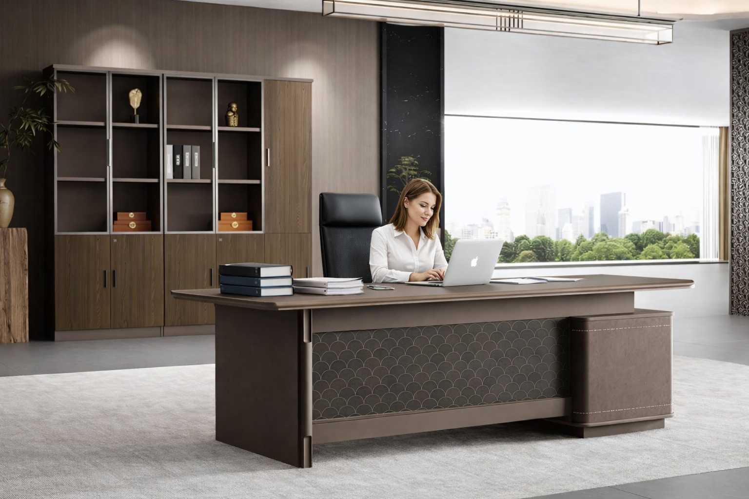 Modern office furniture set corner desk Elegant 2x office cabinets made of wood