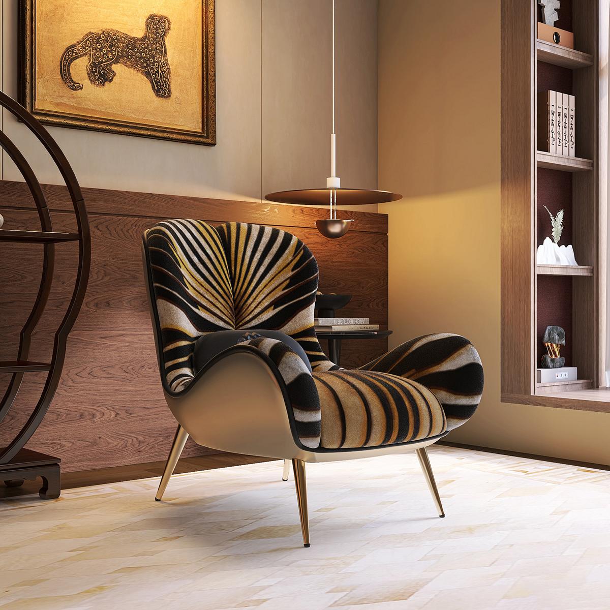 Living Room Upholstered Furniture Armchair Luxurious Elegant Design Furniture