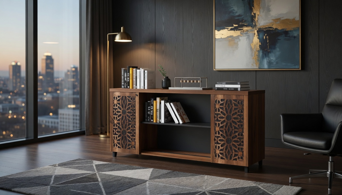Modern style console with decorative wood paneling