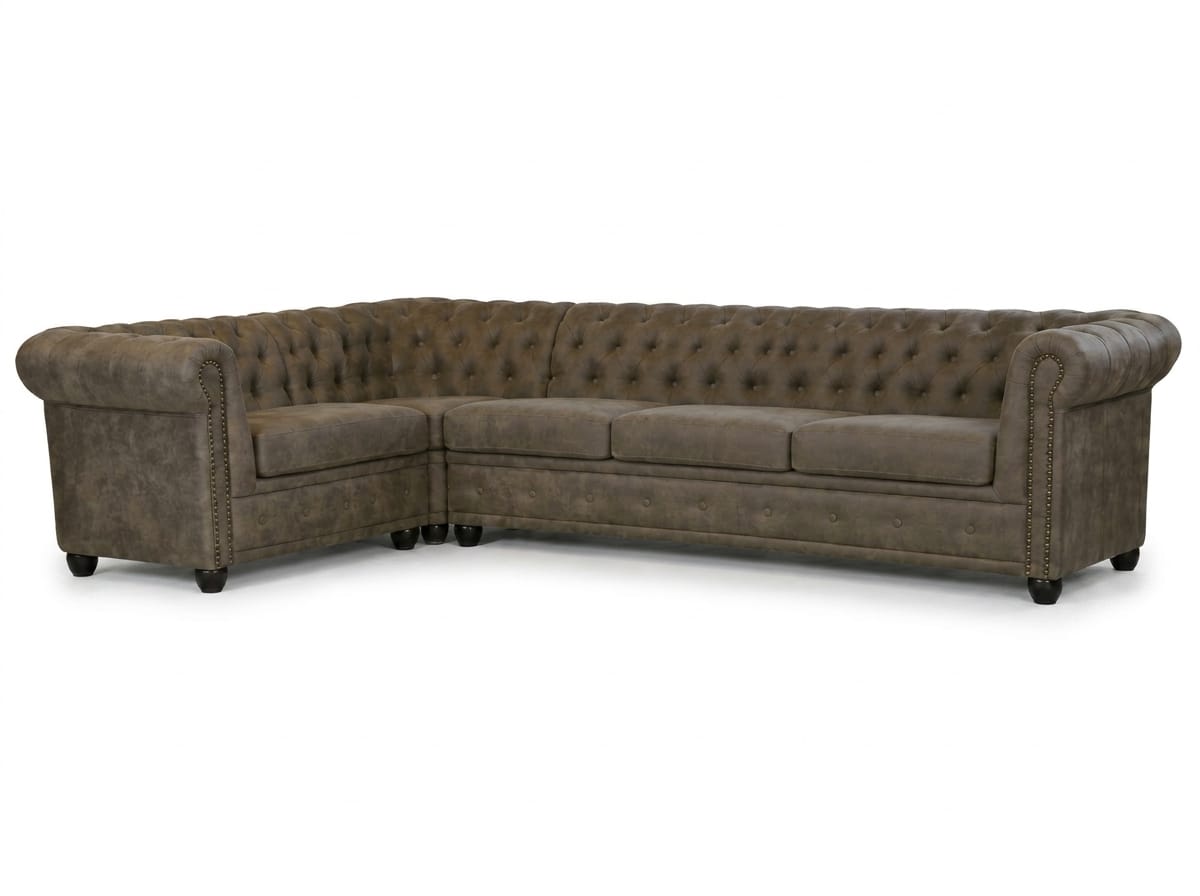 Classic brown L-shaped corner sofa large comfortable sofa Chesterfield