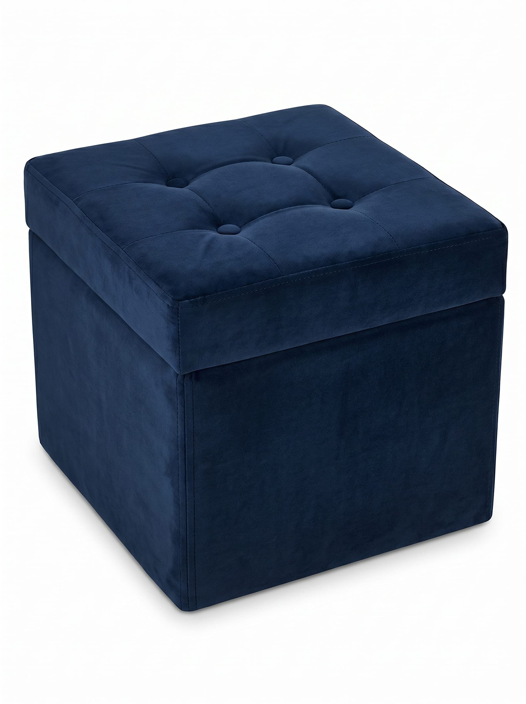 Dark blue square stool. Soft textile stool for feet