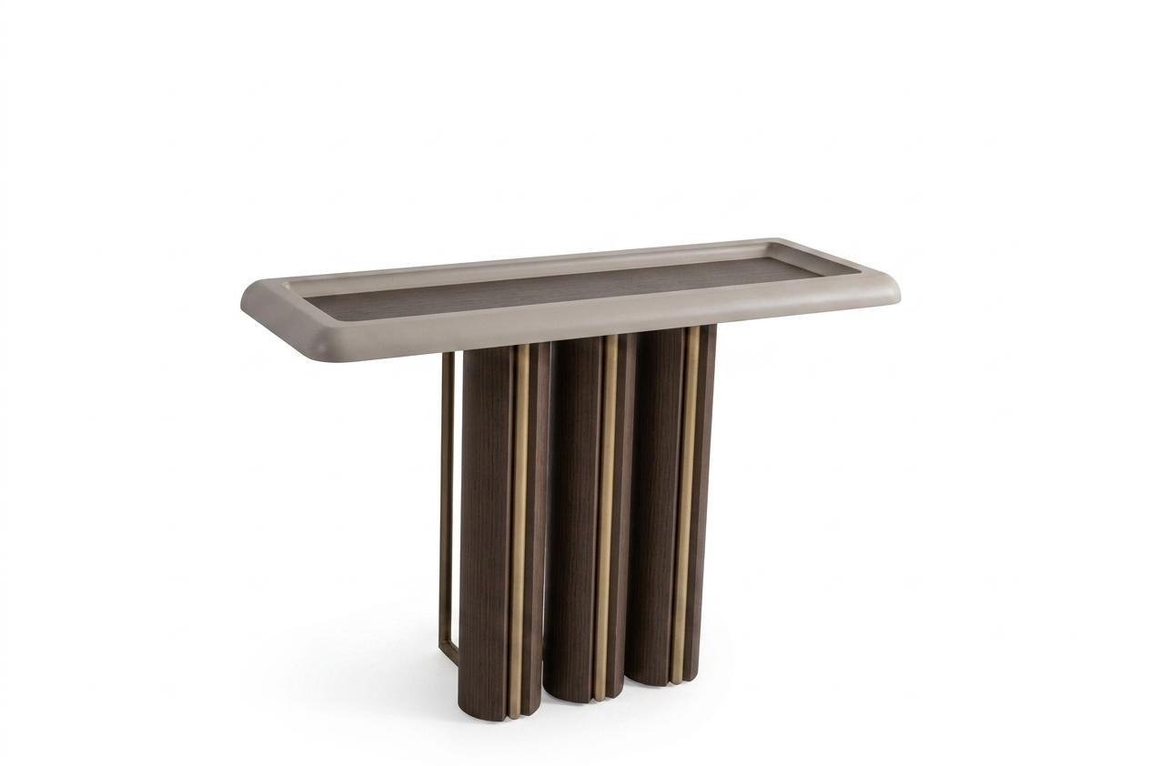 Elegant console, clear lines, contemporary, functional, expressive