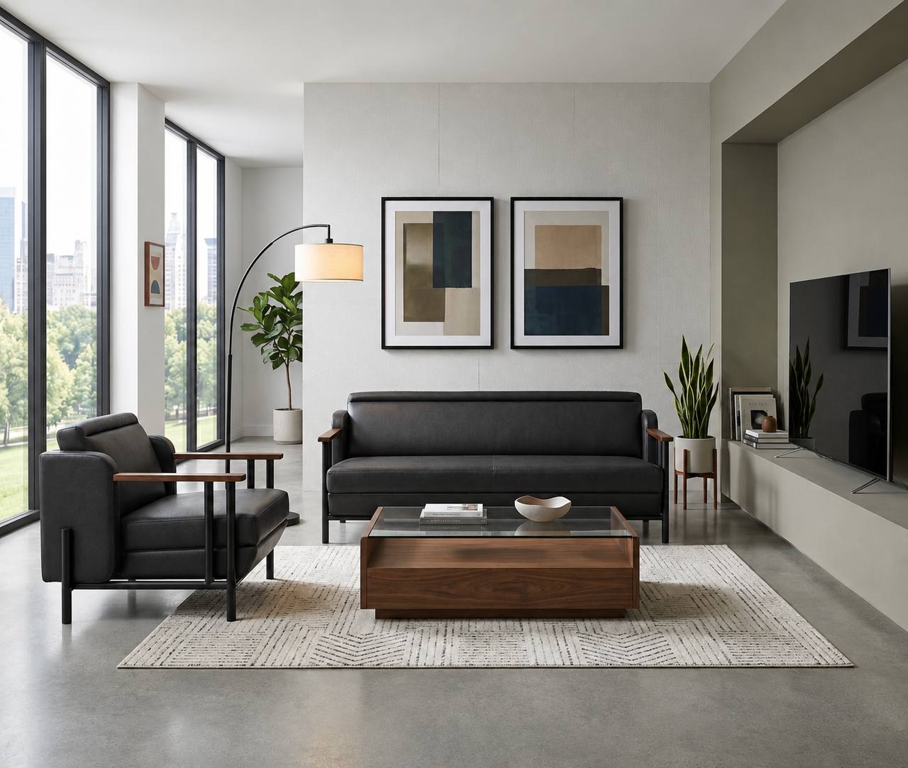 Einzigartige Schwarze Wohnzimmer Couchgarnitur 3-Sitzer Sessel 2tlg