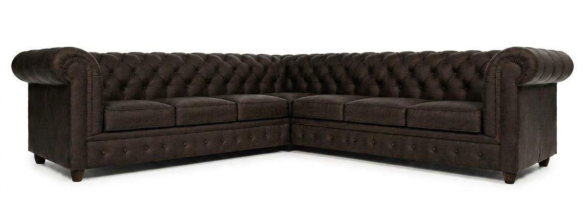 Large Dark Brown L Shaped Chesterfield Classic Quilted Corner Sofa