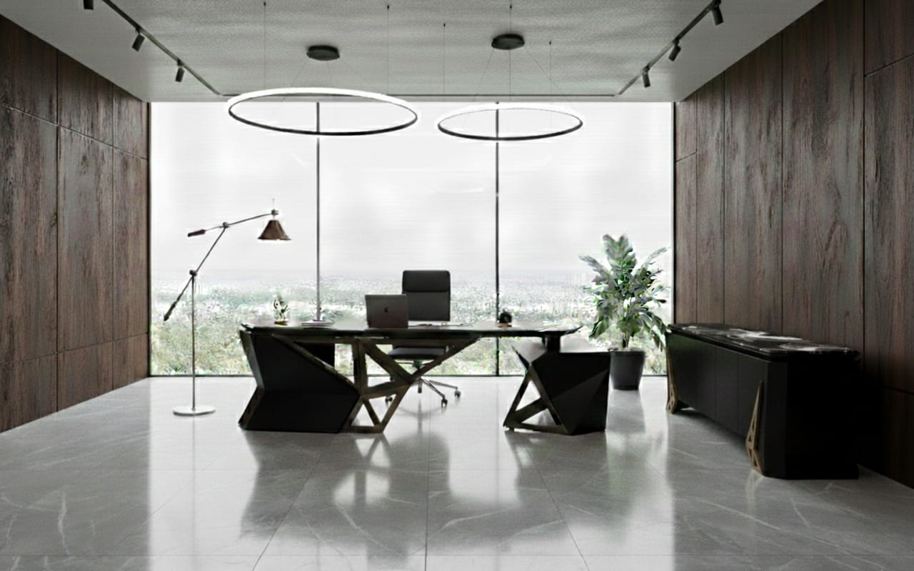 Modern executive office furniture set desk console dark