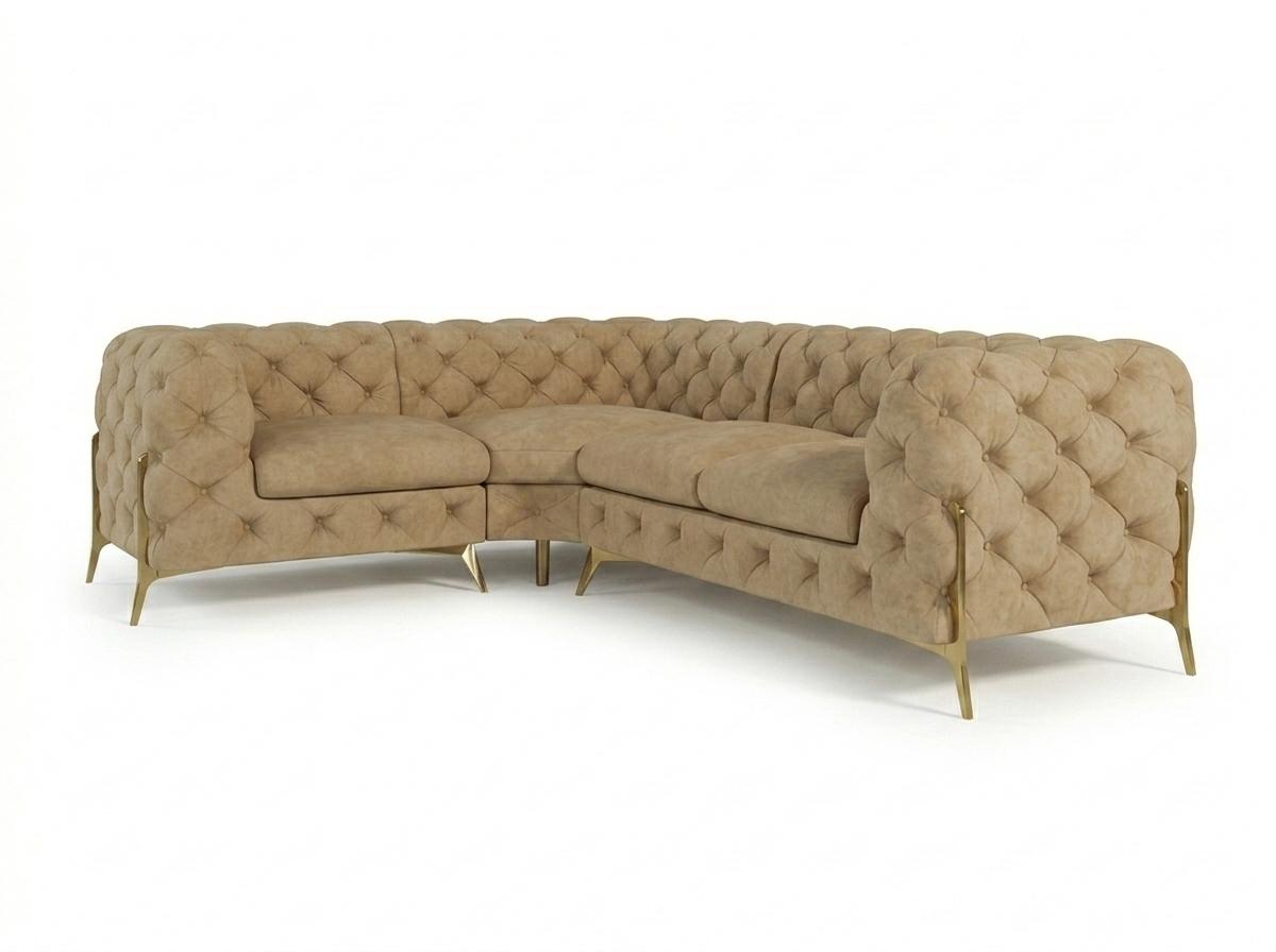 Light Brown L Shaped Corner Sofa Quilted Classic Sofa Chesterfield