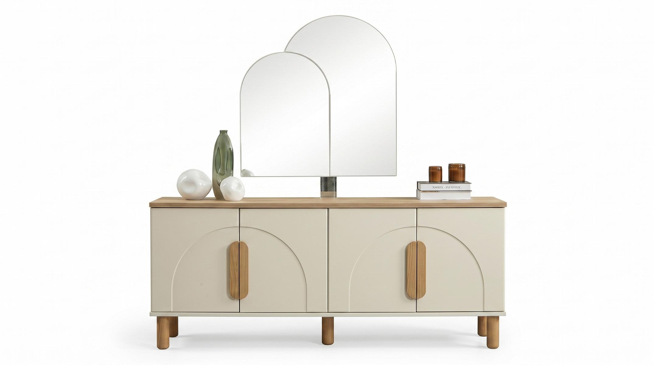 Sideboard mit Spiegel Beige Modern Konsole Elegant statusbezogen