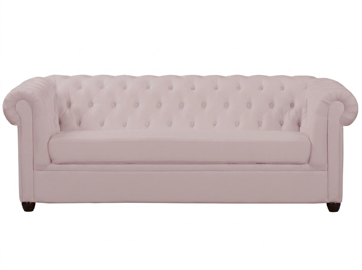 Light Pink Quilted 3 Seater Sofa Bed Classic Chesterfield Fabric Sofa