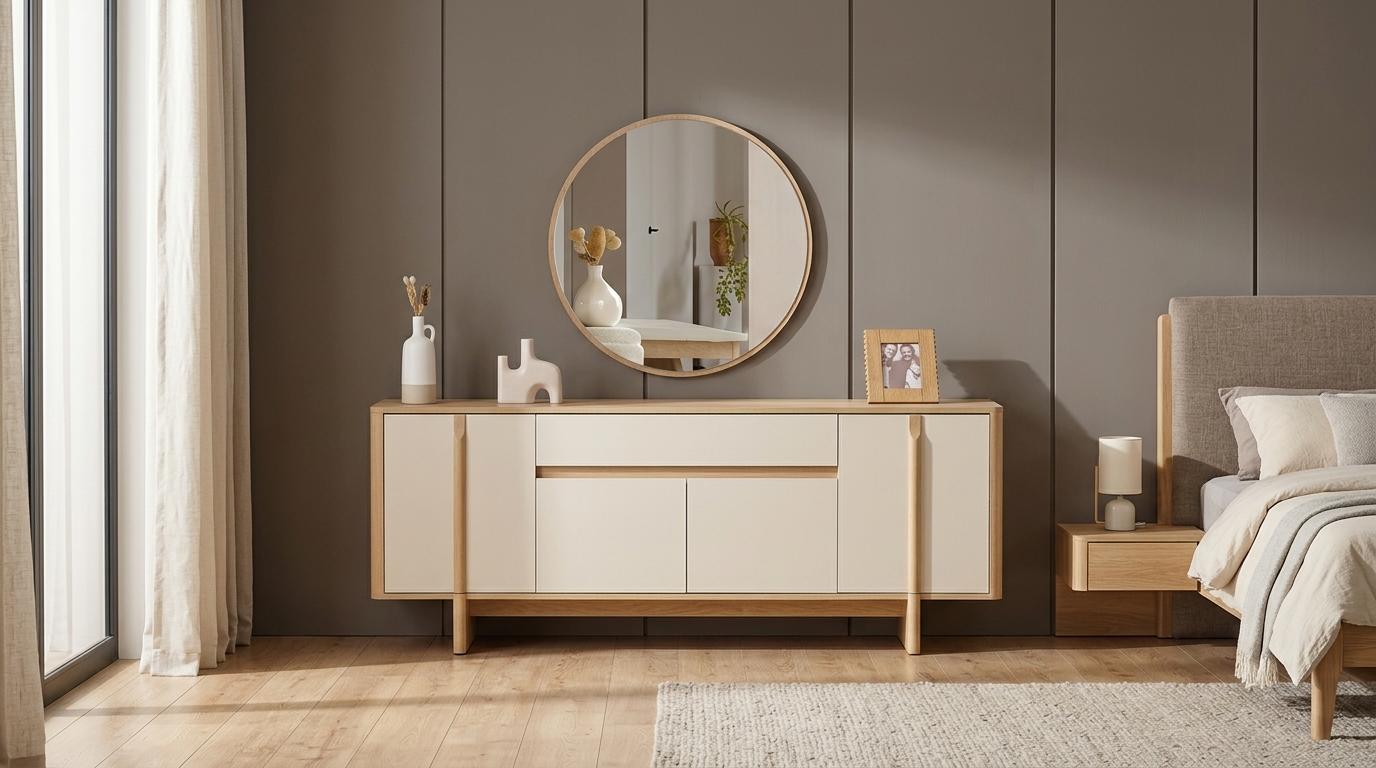 Konsole Spiegel Stil modern beige Wohnzimmer bequem praktisch