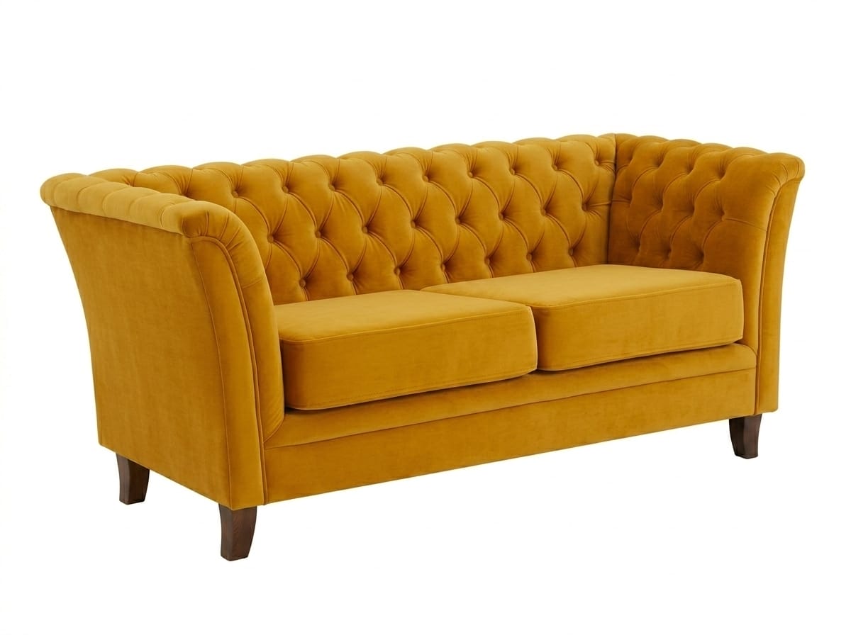 Dark yellow 2-seater sofa bed pull-out sofa upholstered furniture Chesterfield