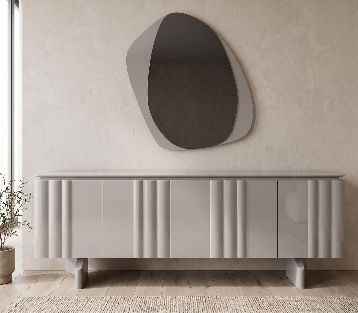 Sideboard Set Modern Gray Beige Elegant Mirror Console Sideboard