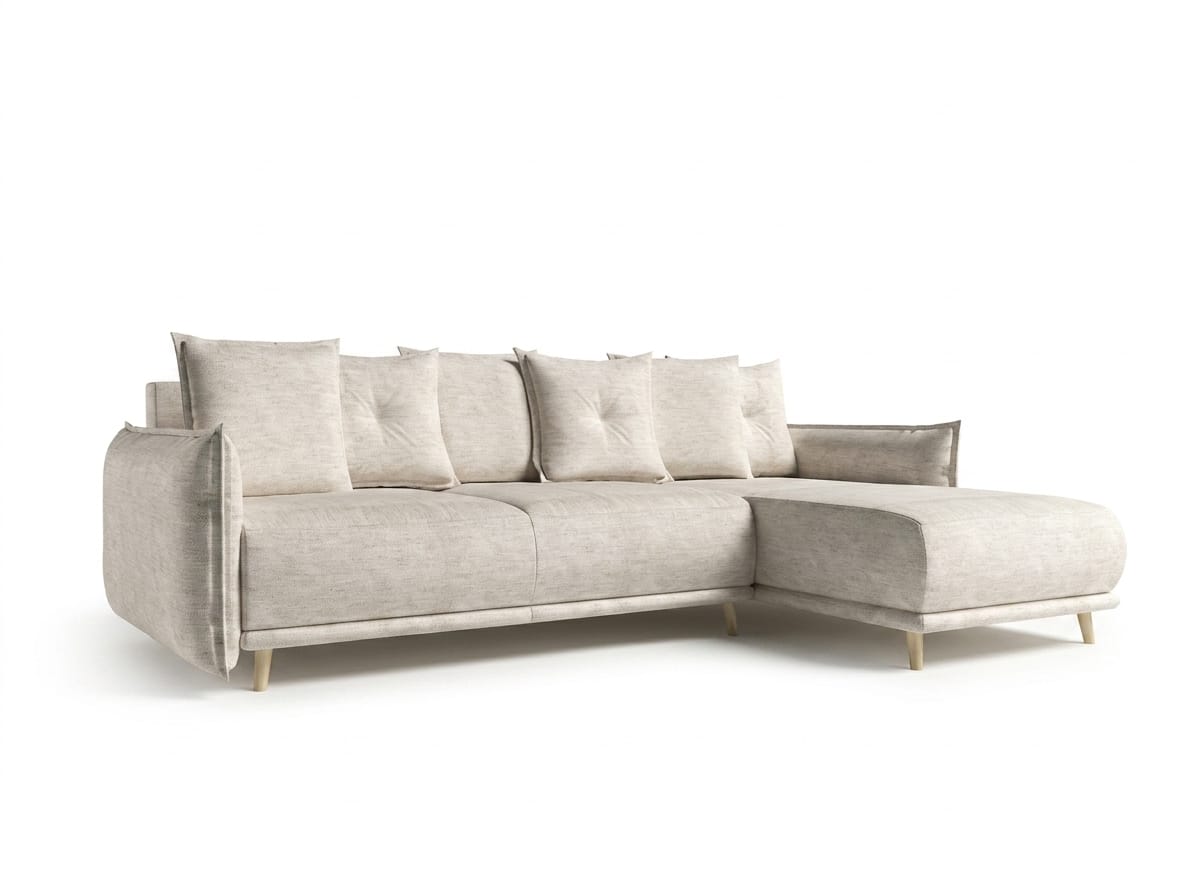 Light beige L-shaped fabric sofa pull-out sofa with cushions large sofa bed