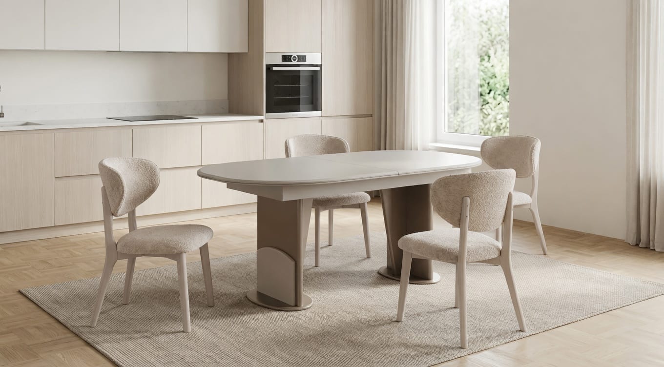 Elegante Esszimmer Set Beige Oval Ausziehbar Esstisch 4 Stühle