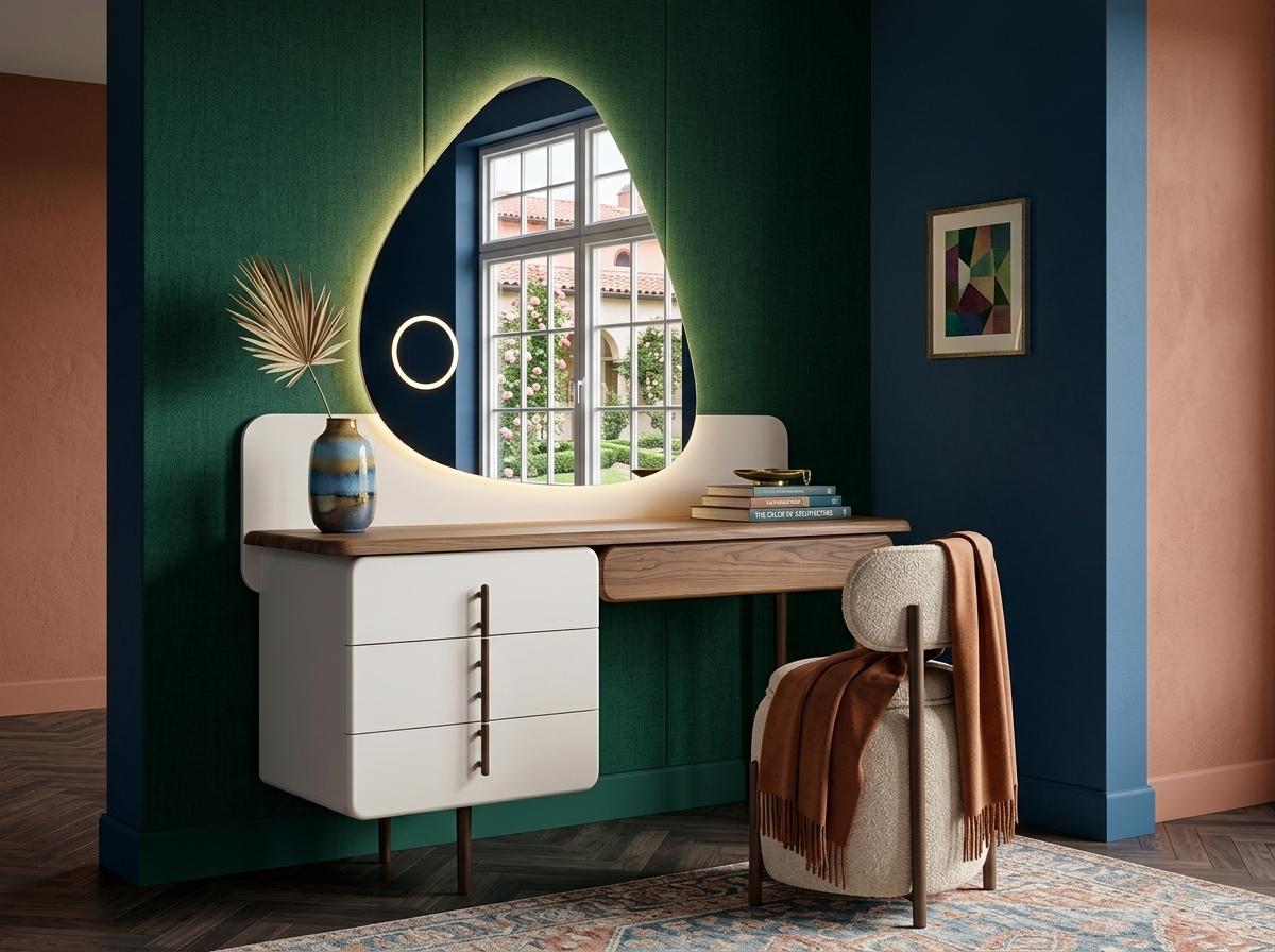 Schminktisch Pouf Schlafzimmer Stil modern beige weich bequem praktisch
